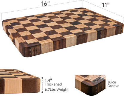 Checkered Cutting Boards for Kitchen, Wooden Cutting Board Set, Acacia Chopping Board with Juice Grooves & Handles, Butcher Block Serving Tray for Meat, Vegetables and Fruits, 3pcs
