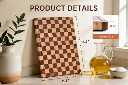 Checkered Cutting Boards for Kitchen, Wooden Cutting Board Set, Acacia Chopping Board with Juice Grooves & Handles, Butcher Block Serving Tray for Meat, Vegetables and Fruits, 3pcs