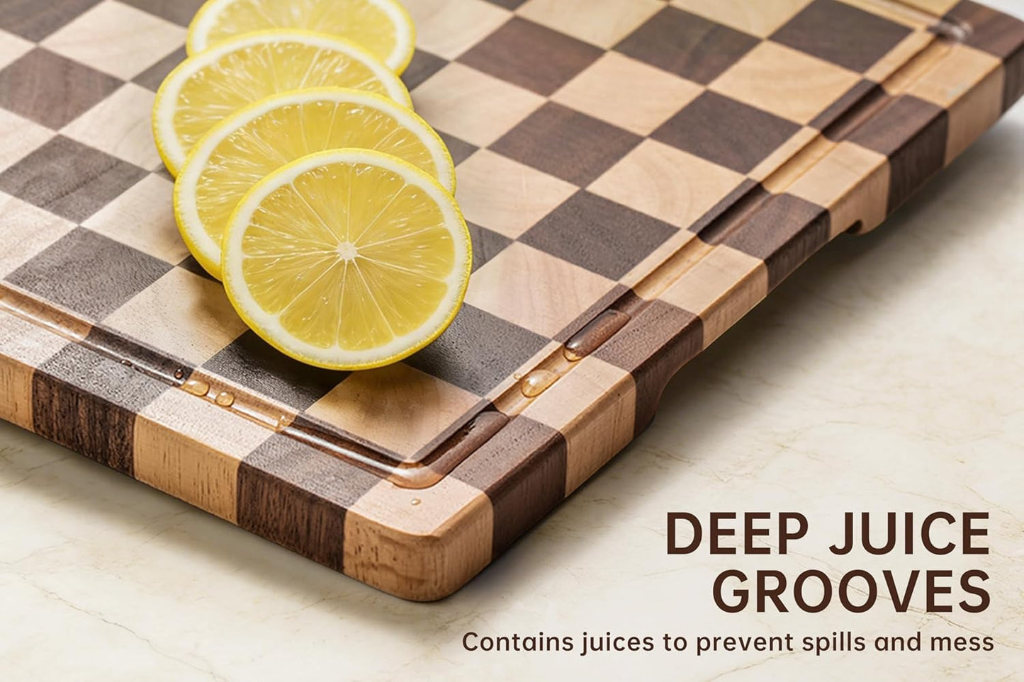 Checkered Cutting Boards for Kitchen, Wooden Cutting Board Set, Acacia Chopping Board with Juice Grooves & Handles, Butcher Block Serving Tray for Meat, Vegetables and Fruits, 3pcs