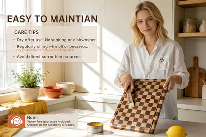Checkered Cutting Boards for Kitchen, Wooden Cutting Board Set, Acacia Chopping Board with Juice Grooves & Handles, Butcher Block Serving Tray for Meat, Vegetables and Fruits, 3pcs