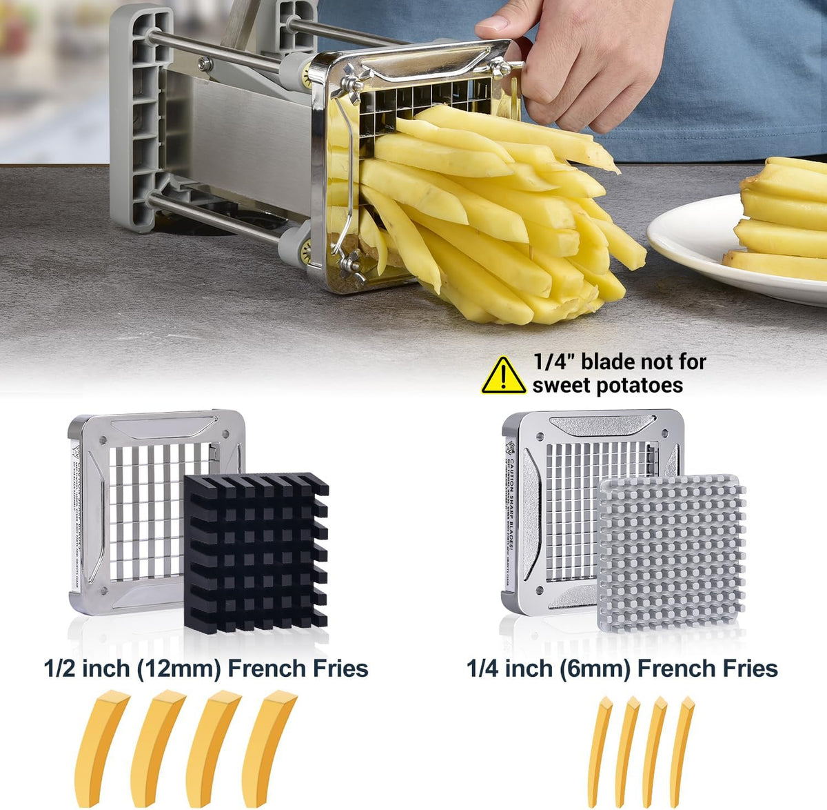 French Fry Cutter for Potatoes, 1/2 Inch Professional Grade