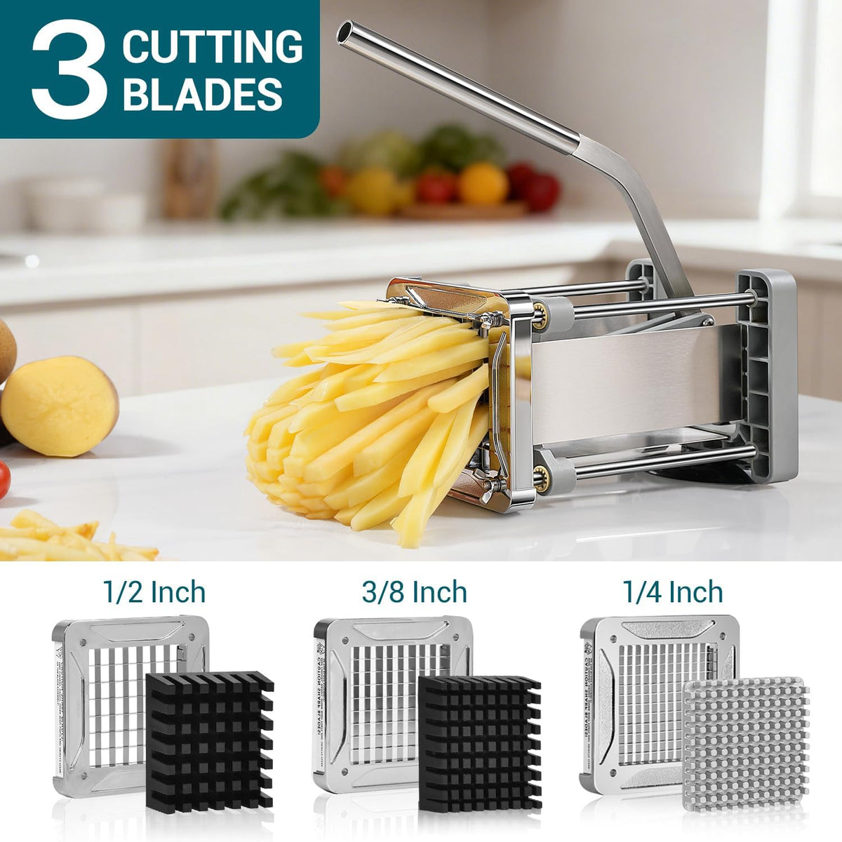 French Fry Cutter for Potatoes, 1/2 Inch Professional Grade