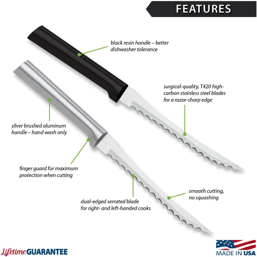 Tomato Slicer Knife (W226), Black Handle | 5" Stainless Steel Serrated Blade, Black Resin Handle