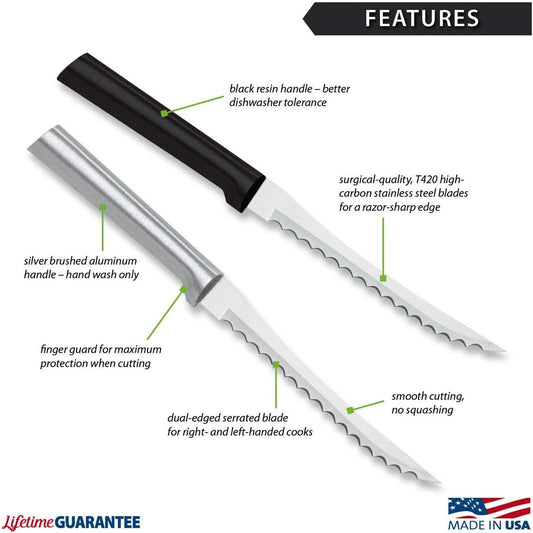 Tomato Slicer Knife (W226), Black Handle | 5" Stainless Steel Serrated Blade, Black Resin Handle