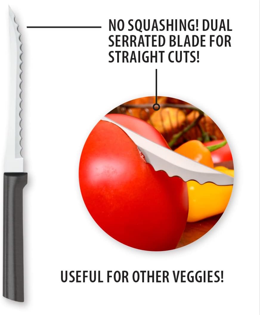 Tomato Slicer Knife (W226), Black Handle | 5" Stainless Steel Serrated Blade, Black Resin Handle