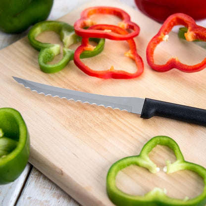 Tomato Slicer Knife (W226), Black Handle | 5" Stainless Steel Serrated Blade, Black Resin Handle