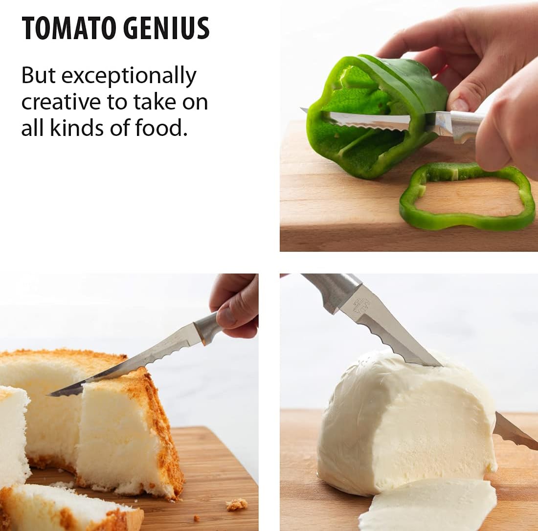 Tomato Slicer Knife (W226), Black Handle | 5" Stainless Steel Serrated Blade, Black Resin Handle