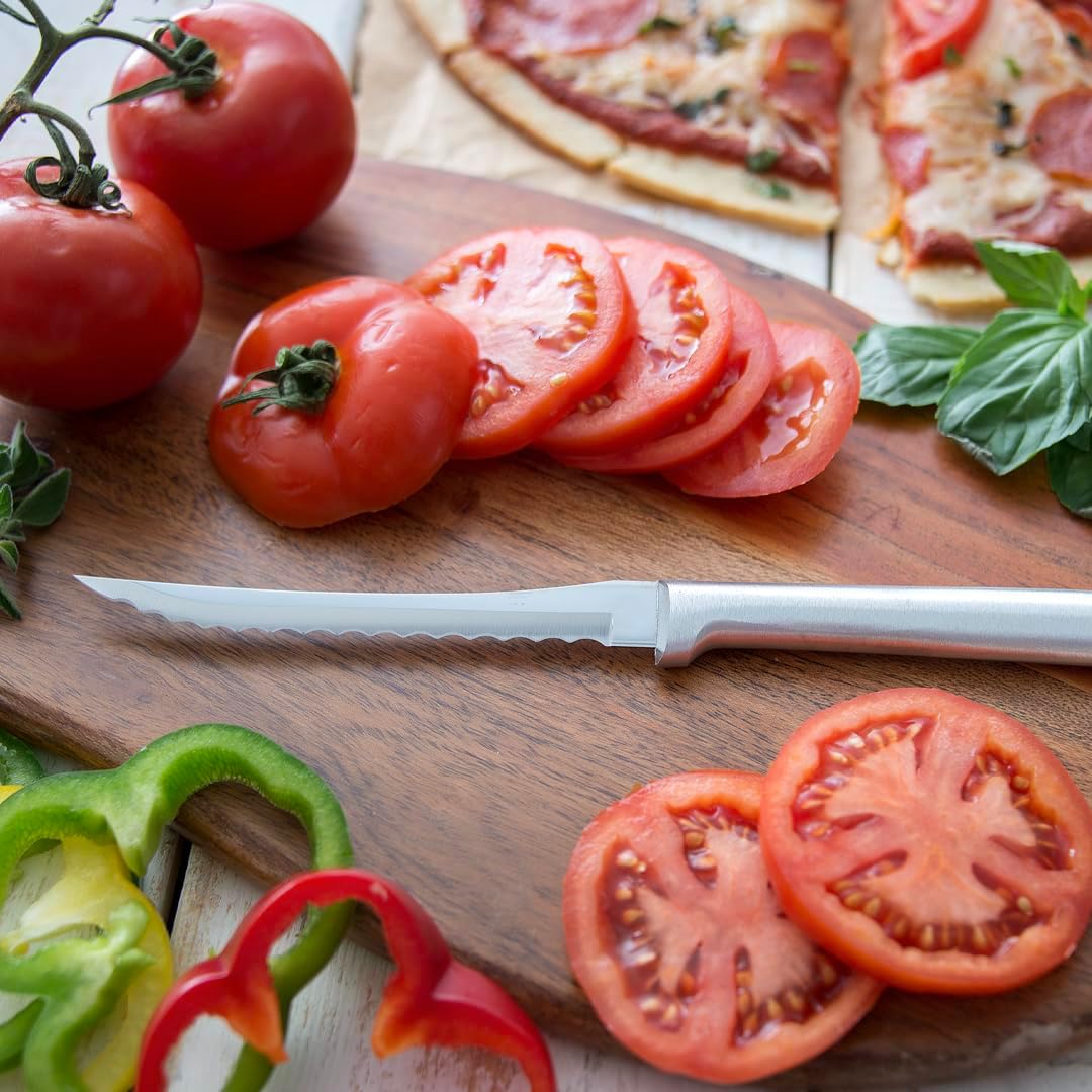Tomato Slicer Knife (W226), Black Handle | 5" Stainless Steel Serrated Blade, Black Resin Handle