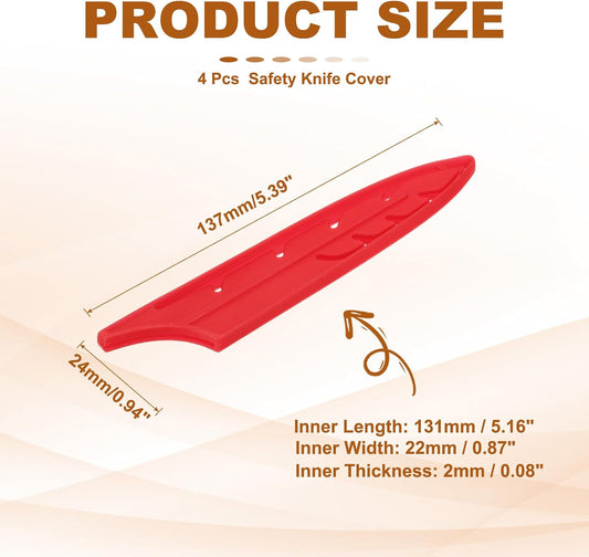 ABS Safety Knife Cover Sleeves for 5" Paring Knife, Universal Chopping Edge Guard Blade Protector Sheath for Kitchen Bar, Red, 13cm L, Pack of 4