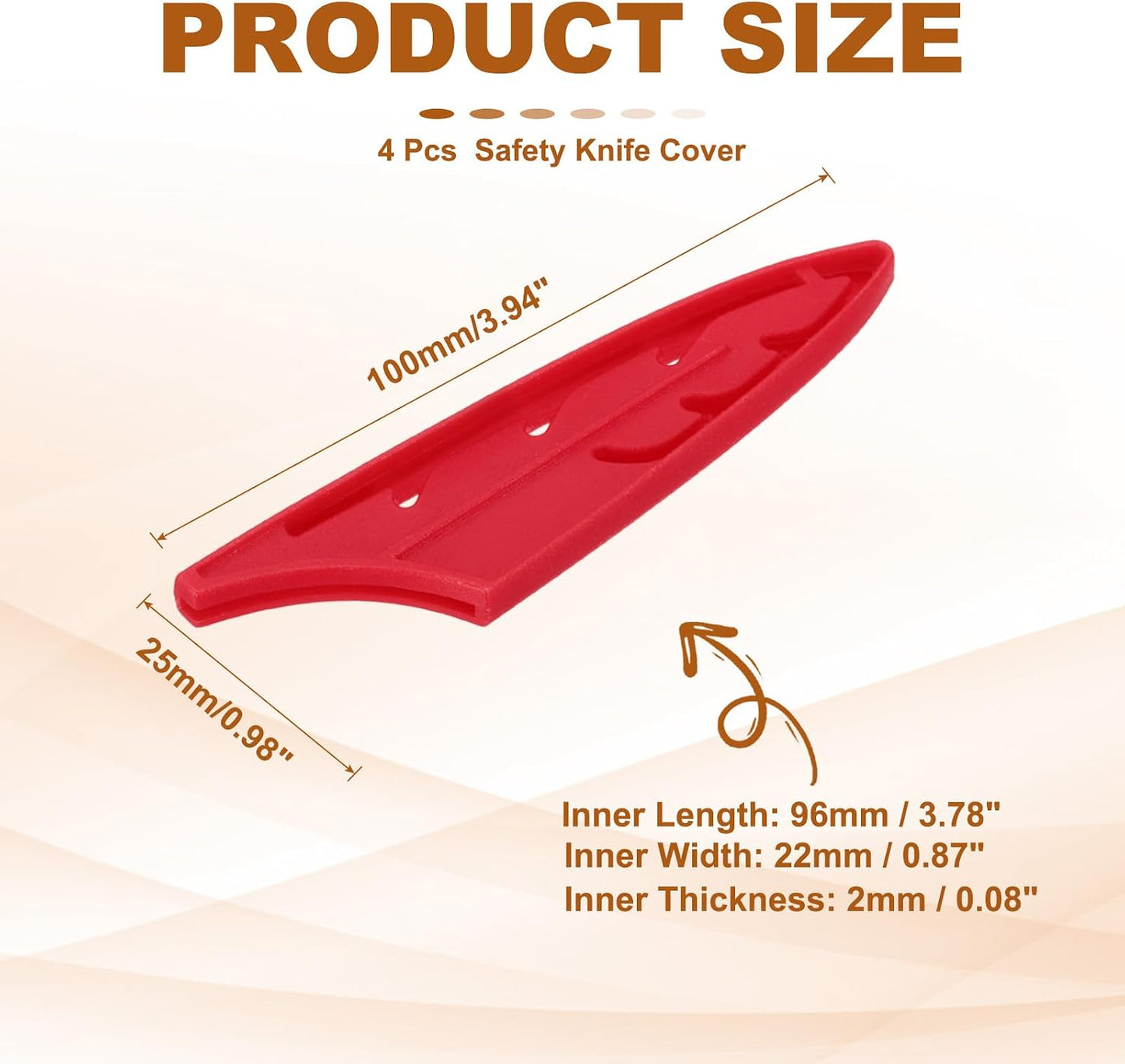 ABS Safety Knife Cover Sleeves for 5" Paring Knife, Universal Chopping Edge Guard Blade Protector Sheath for Kitchen Bar, Red, 13cm L, Pack of 4