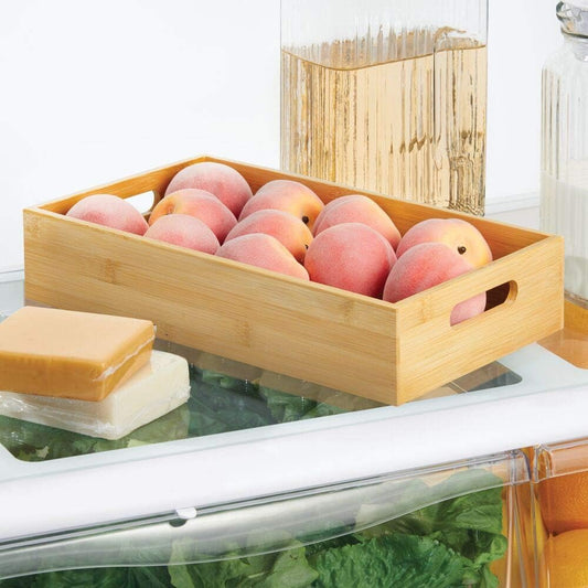 Kitchen Storage Box – Open-Top Bamboo Storage Tray with Handles – Versatile Cupboard Organiser for Shelves, Pantries, Surfaces and Cupboards – Natural