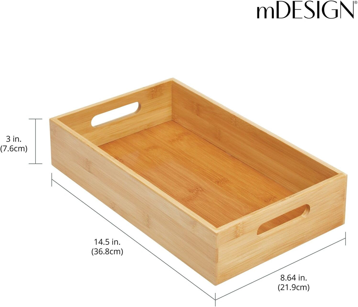 Kitchen Storage Box – Open-Top Bamboo Storage Tray with Handles – Versatile Cupboard Organiser for Shelves, Pantries, Surfaces and Cupboards – Natural