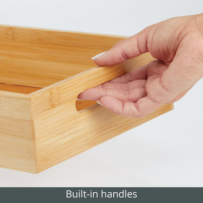 Kitchen Storage Box – Open-Top Bamboo Storage Tray with Handles – Versatile Cupboard Organiser for Shelves, Pantries, Surfaces and Cupboards – Natural