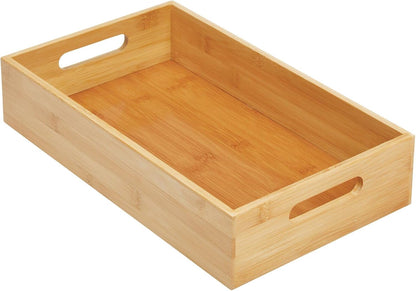 Kitchen Storage Box – Open-Top Bamboo Storage Tray with Handles – Versatile Cupboard Organiser for Shelves, Pantries, Surfaces and Cupboards – Natural