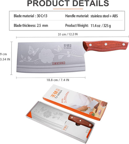 Meat Cleaver Knife 7.4 Inch, Ultra Sharp Chinese Chef's Knives, Full-tang Chopping Knife, 30Cr13 Steel Blade Thickness 2.5 mm, TJ SEGA Series TC1707