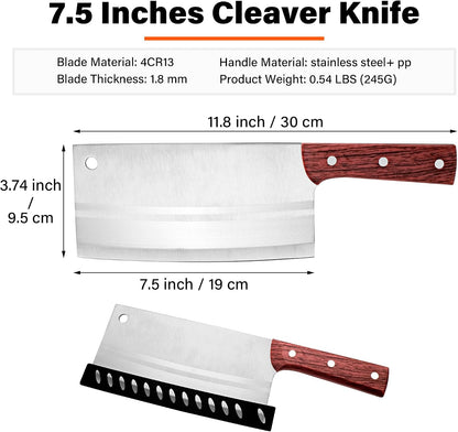 Meat Cleaver Knife 7.4 Inch, Ultra Sharp Chinese Chef's Knives, Full-tang Chopping Knife, 30Cr13 Steel Blade Thickness 2.5 mm, TJ SEGA Series TC1707