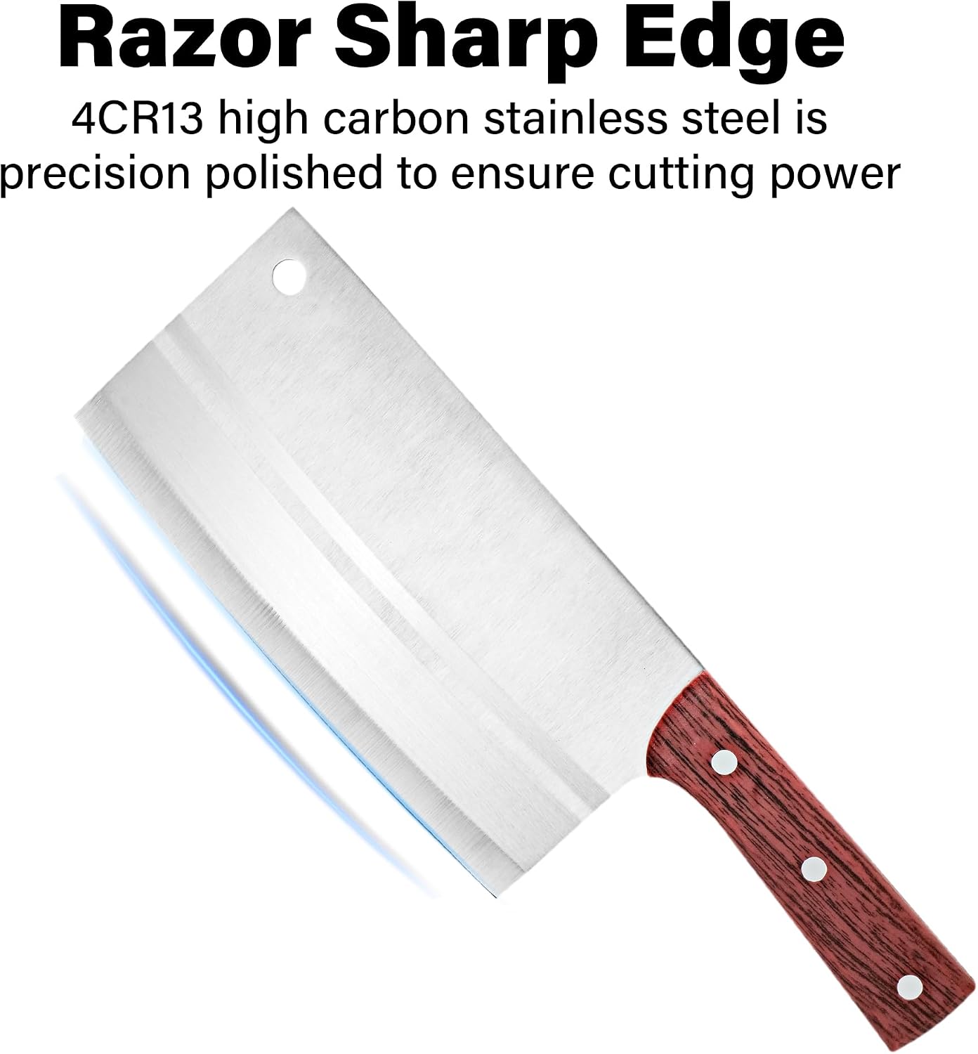 Meat Cleaver Knife 7.4 Inch, Ultra Sharp Chinese Chef's Knives, Full-tang Chopping Knife, 30Cr13 Steel Blade Thickness 2.5 mm, TJ SEGA Series TC1707