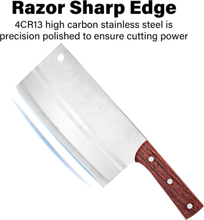 Meat Cleaver Knife 7.4 Inch, Ultra Sharp Chinese Chef's Knives, Full-tang Chopping Knife, 30Cr13 Steel Blade Thickness 2.5 mm, TJ SEGA Series TC1707