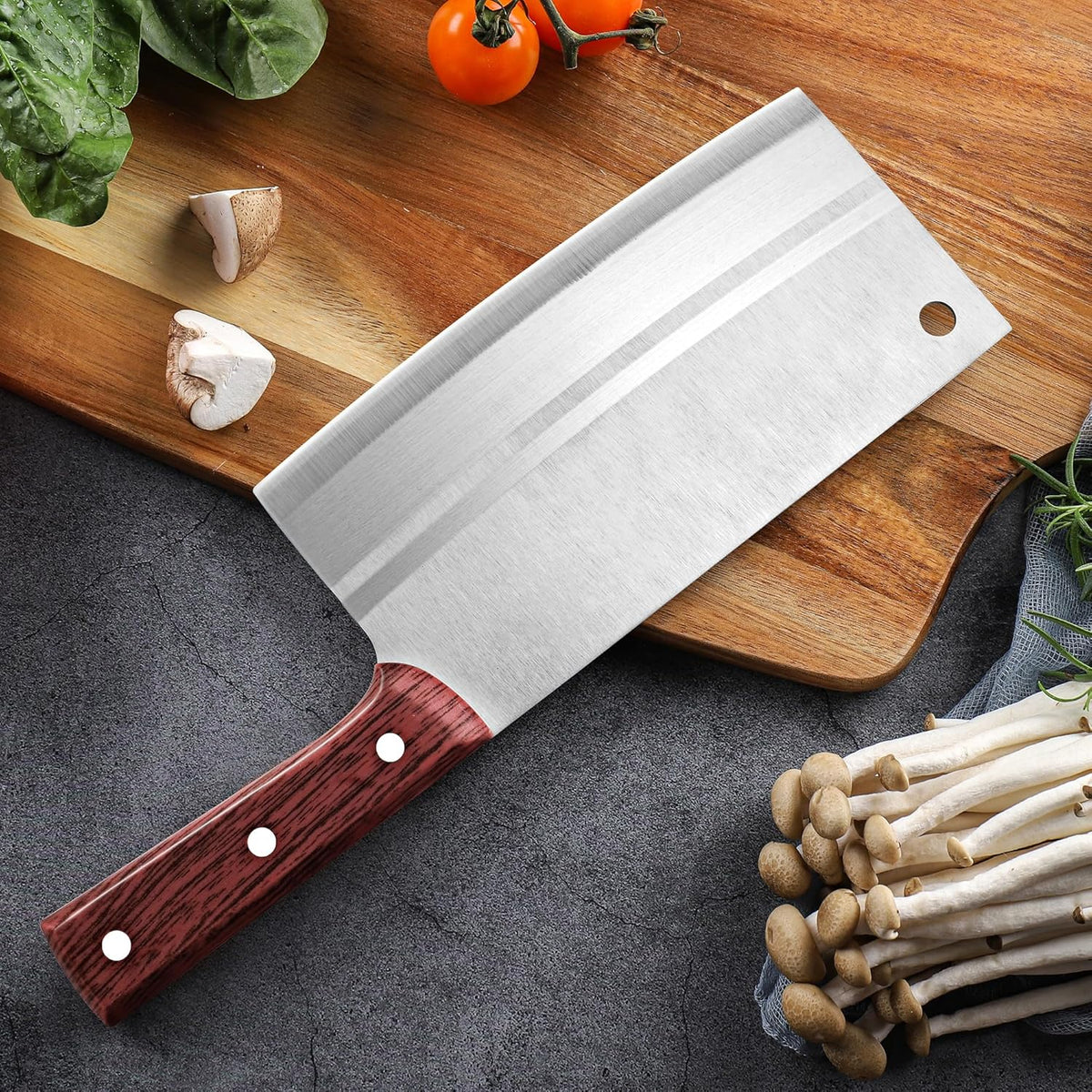 Meat Cleaver Knife 7.4 Inch, Ultra Sharp Chinese Chef's Knives, Full-tang Chopping Knife, 30Cr13 Steel Blade Thickness 2.5 mm, TJ SEGA Series TC1707