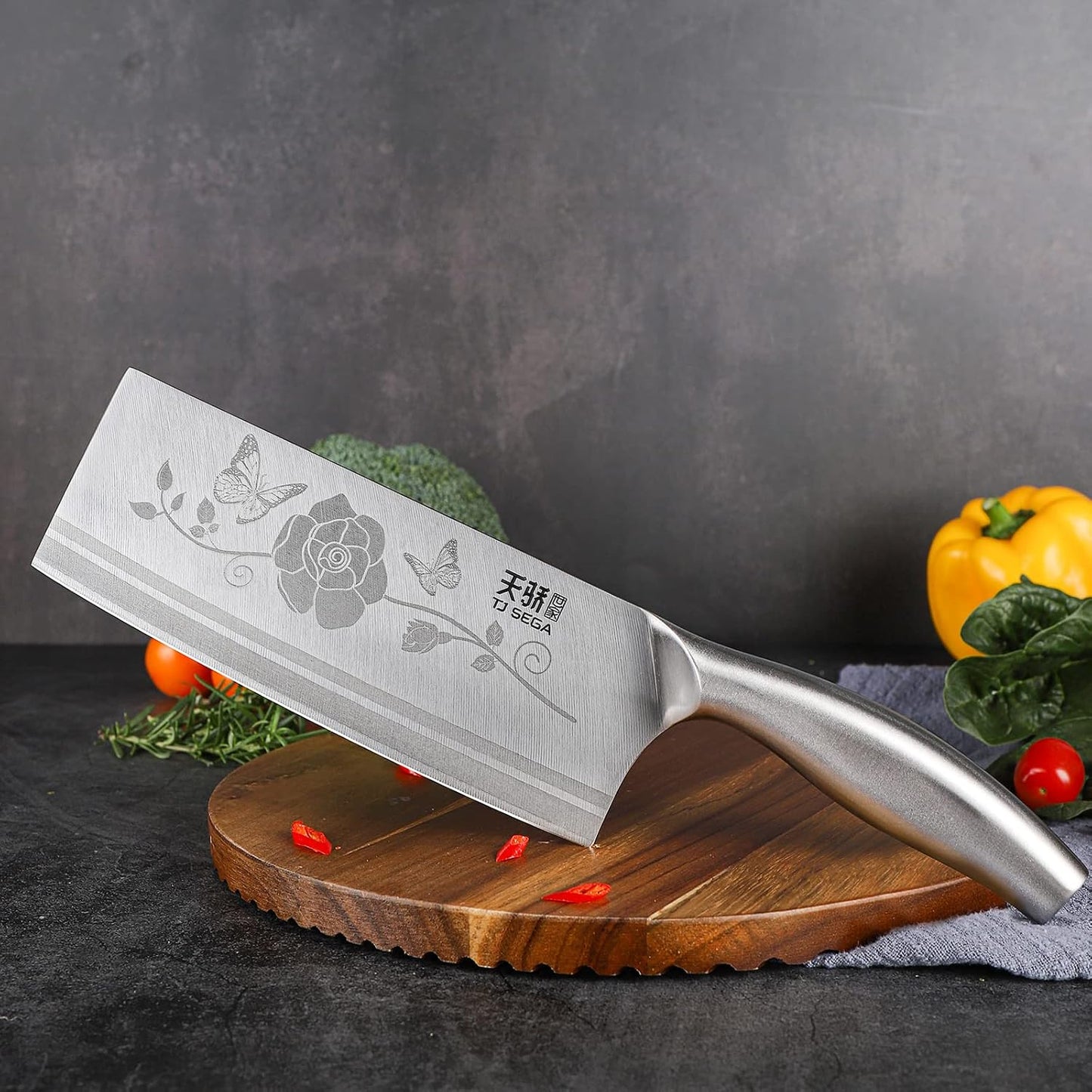 Meat Cleaver Knife 7.4 Inch, Ultra Sharp Chinese Chef's Knives, Full-tang Chopping Knife, 30Cr13 Steel Blade Thickness 2.5 mm, TJ SEGA Series TC1707