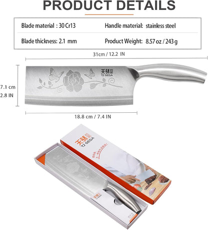 Meat Cleaver Knife 7.4 Inch, Ultra Sharp Chinese Chef's Knives, Full-tang Chopping Knife, 30Cr13 Steel Blade Thickness 2.5 mm, TJ SEGA Series TC1707