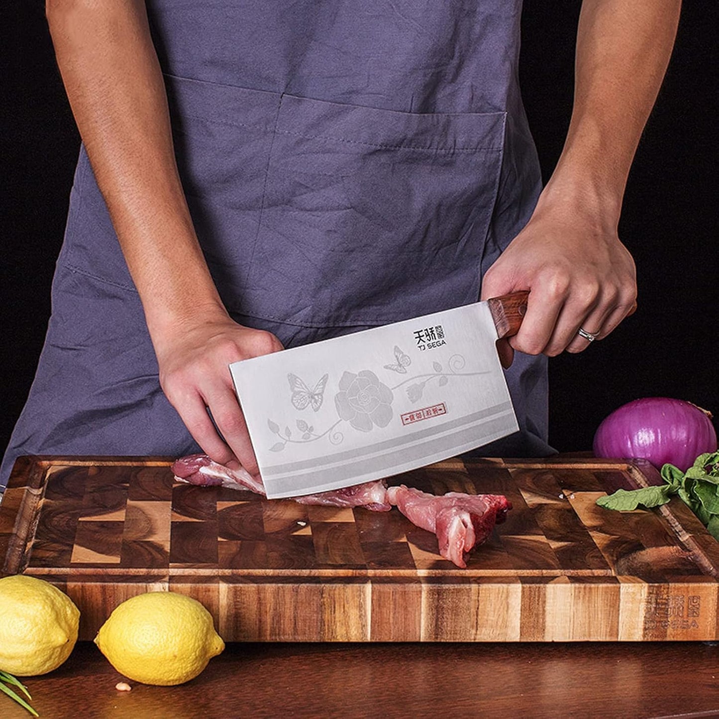 Meat Cleaver Knife 7.4 Inch, Ultra Sharp Chinese Chef's Knives, Full-tang Chopping Knife, 30Cr13 Steel Blade Thickness 2.5 mm, TJ SEGA Series TC1707