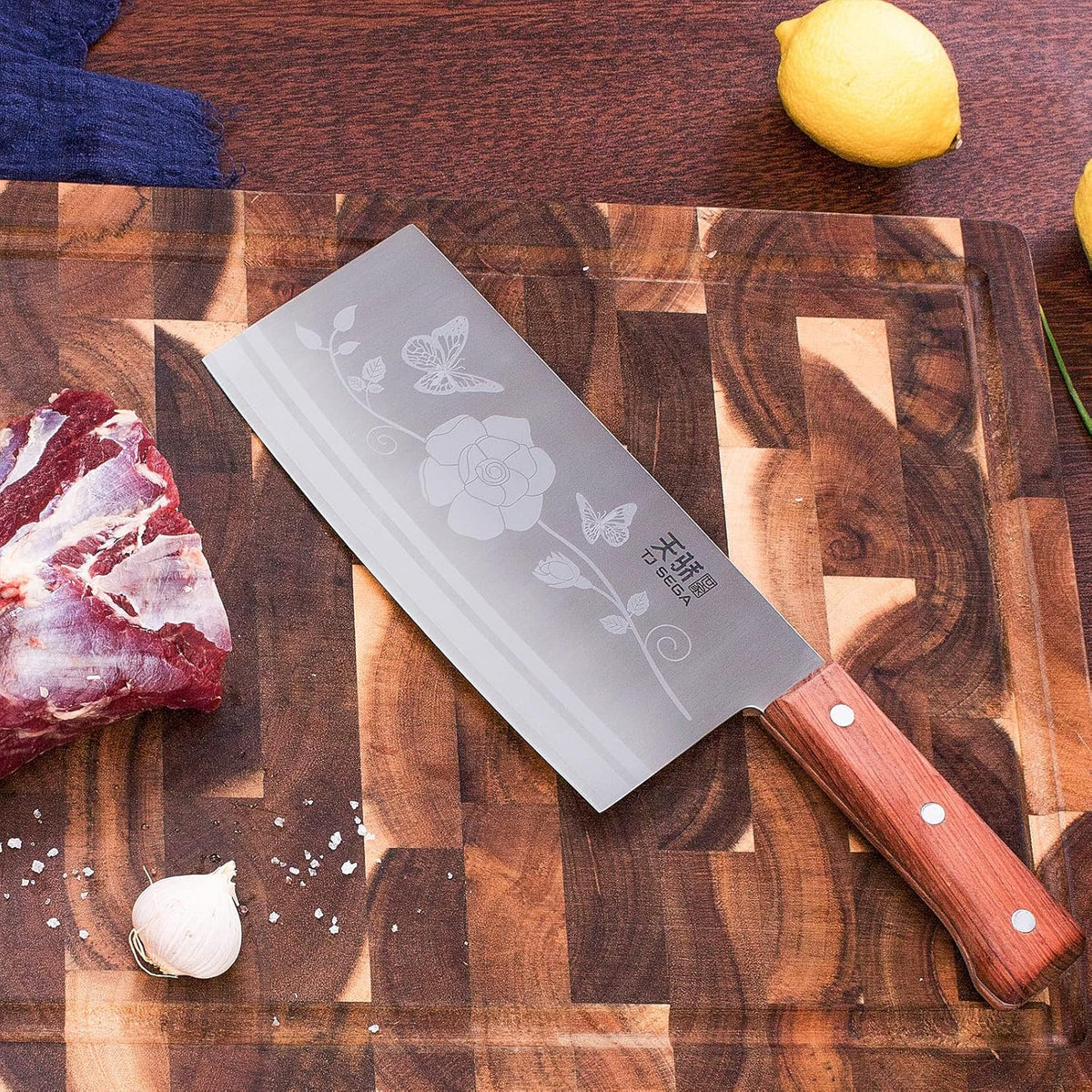 Meat Cleaver Knife 7.4 Inch, Ultra Sharp Chinese Chef's Knives, Full-tang Chopping Knife, 30Cr13 Steel Blade Thickness 2.5 mm, TJ SEGA Series TC1707