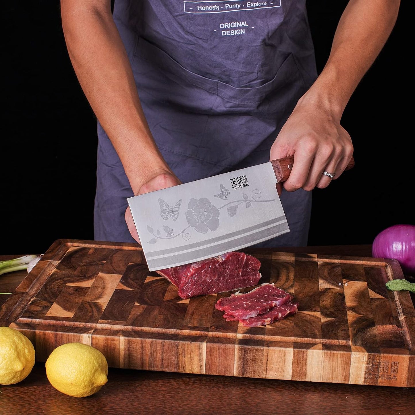 Meat Cleaver Knife 7.4 Inch, Ultra Sharp Chinese Chef's Knives, Full-tang Chopping Knife, 30Cr13 Steel Blade Thickness 2.5 mm, TJ SEGA Series TC1707