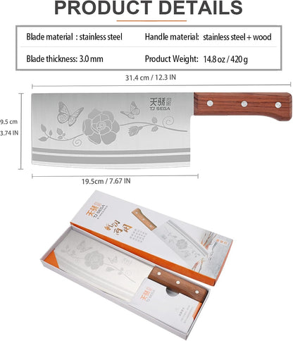 Meat Cleaver Knife 7.4 Inch, Ultra Sharp Chinese Chef's Knives, Full-tang Chopping Knife, 30Cr13 Steel Blade Thickness 2.5 mm, TJ SEGA Series TC1707