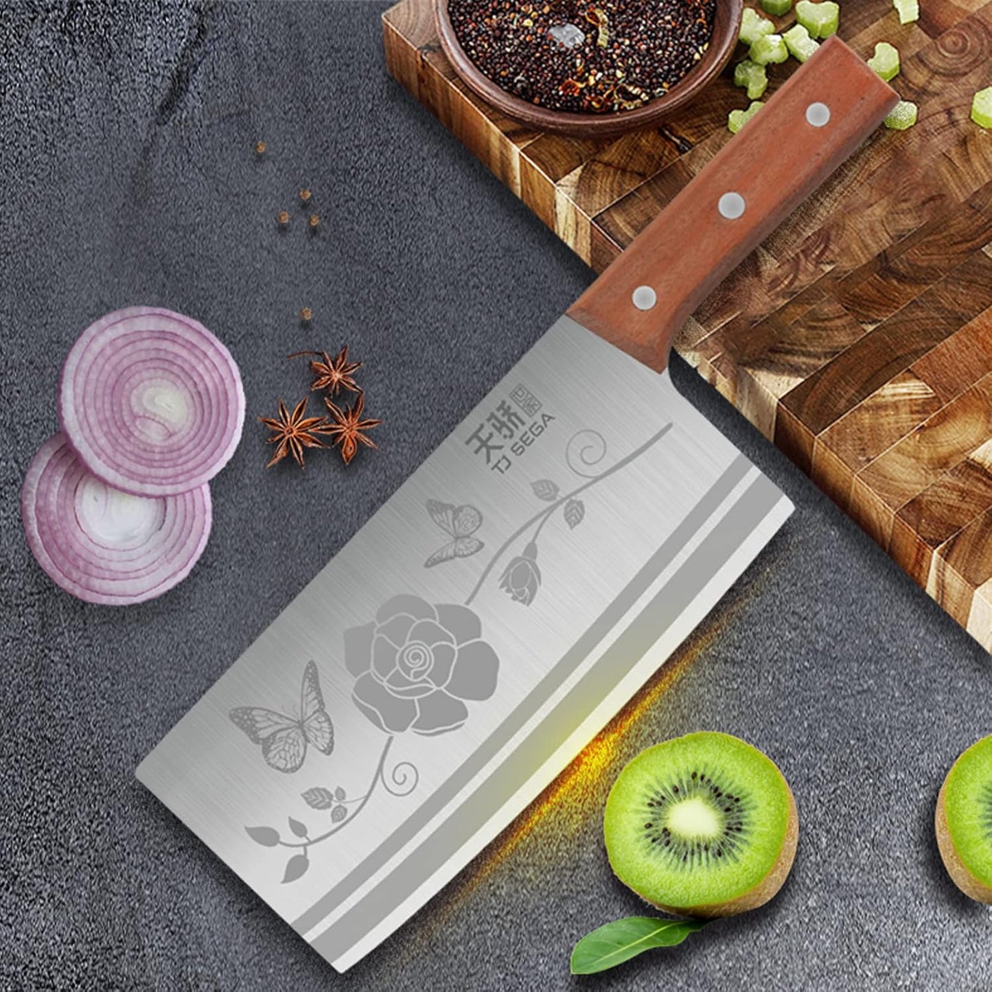 Meat Cleaver Knife 7.4 Inch, Ultra Sharp Chinese Chef's Knives, Full-tang Chopping Knife, 30Cr13 Steel Blade Thickness 2.5 mm, TJ SEGA Series TC1707