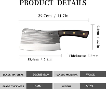 Meat Cleaver Knife 7.4 Inch, Ultra Sharp Chinese Chef's Knives, Full-tang Chopping Knife, 30Cr13 Steel Blade Thickness 2.5 mm, TJ SEGA Series TC1707