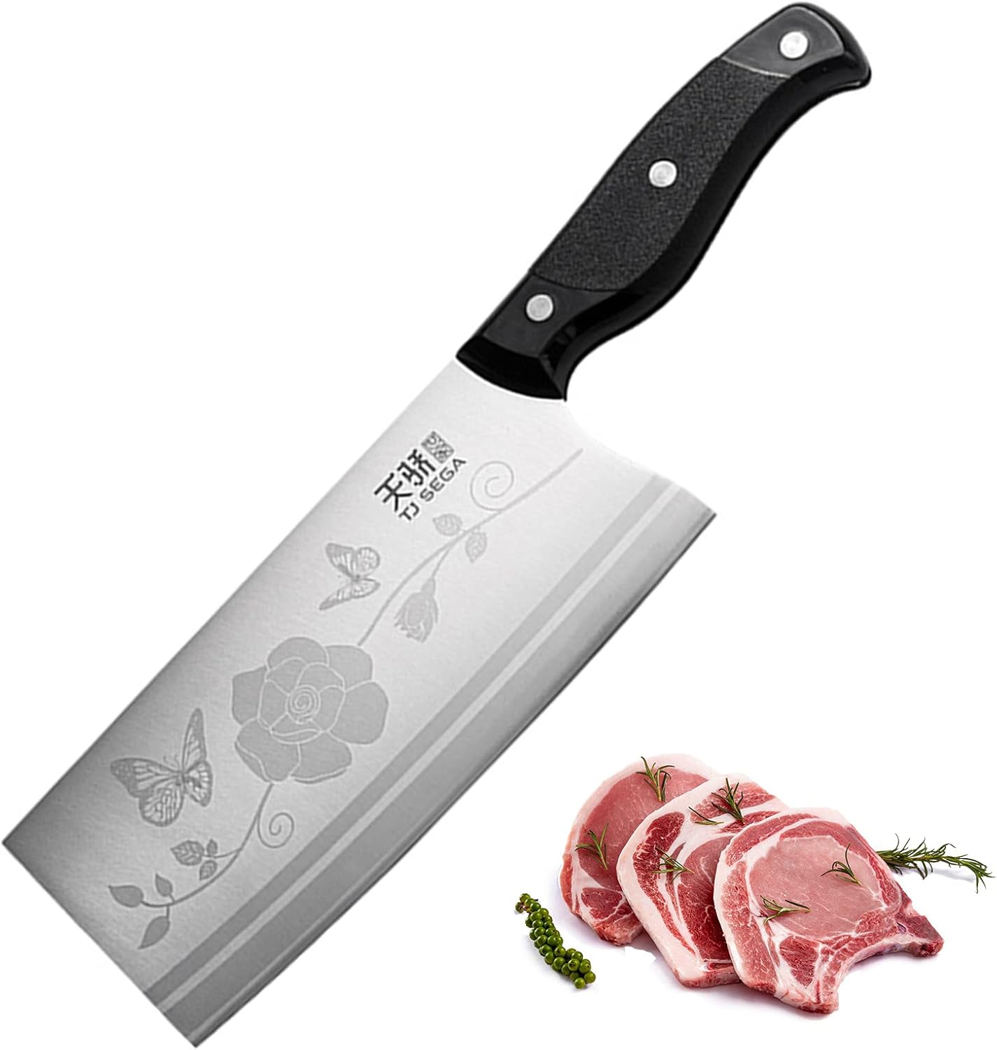 Meat Cleaver Knife 7.4 Inch, Ultra Sharp Chinese Chef's Knives, Full-tang Chopping Knife, 30Cr13 Steel Blade Thickness 2.5 mm, TJ SEGA Series TC1707