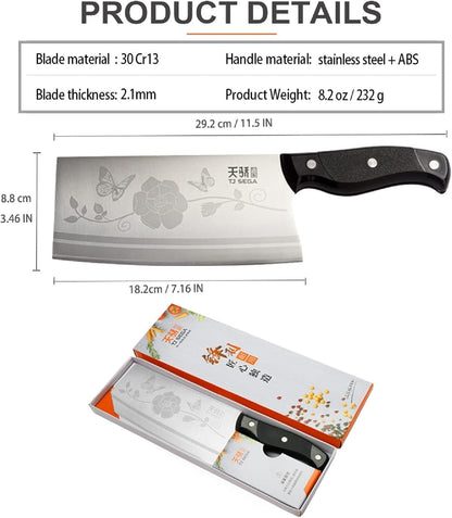 Meat Cleaver Knife 7.4 Inch, Ultra Sharp Chinese Chef's Knives, Full-tang Chopping Knife, 30Cr13 Steel Blade Thickness 2.5 mm, TJ SEGA Series TC1707