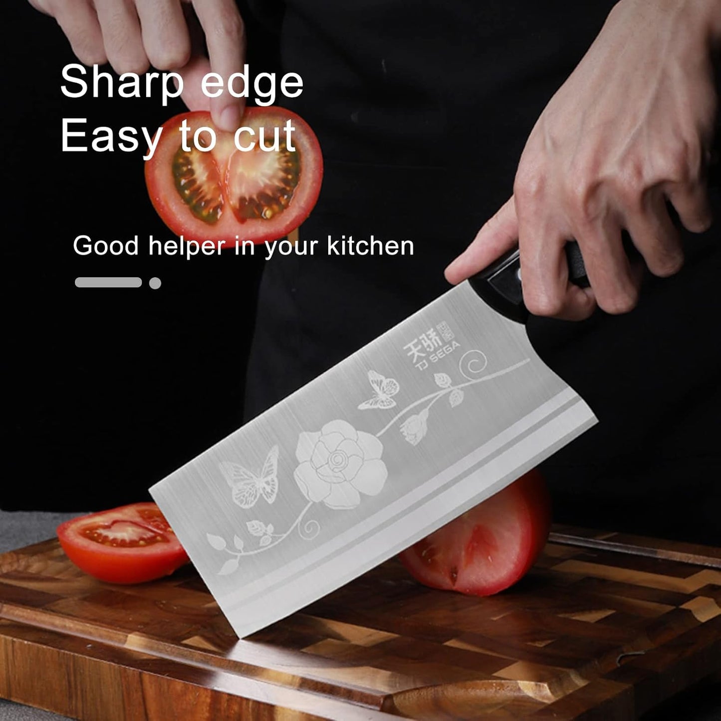 Meat Cleaver Knife 7.4 Inch, Ultra Sharp Chinese Chef's Knives, Full-tang Chopping Knife, 30Cr13 Steel Blade Thickness 2.5 mm, TJ SEGA Series TC1707