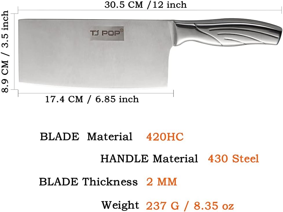 Meat Cleaver Knife 7.4 Inch, Ultra Sharp Chinese Chef's Knives, Full-tang Chopping Knife, 30Cr13 Steel Blade Thickness 2.5 mm, TJ SEGA Series TC1707