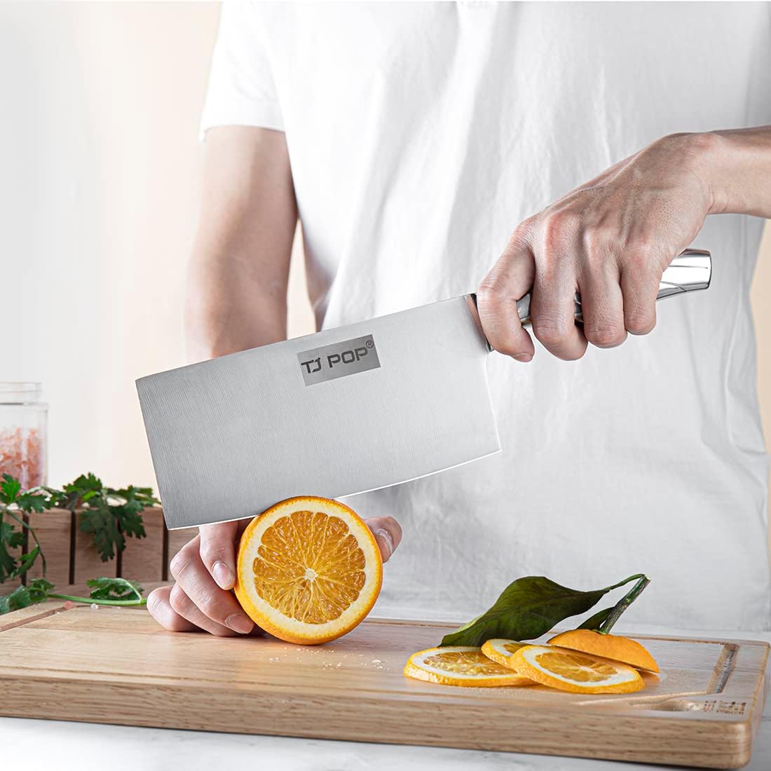 Meat Cleaver Knife 7.4 Inch, Ultra Sharp Chinese Chef's Knives, Full-tang Chopping Knife, 30Cr13 Steel Blade Thickness 2.5 mm, TJ SEGA Series TC1707