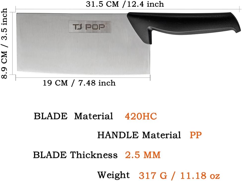 Meat Cleaver Knife 7.4 Inch, Ultra Sharp Chinese Chef's Knives, Full-tang Chopping Knife, 30Cr13 Steel Blade Thickness 2.5 mm, TJ SEGA Series TC1707