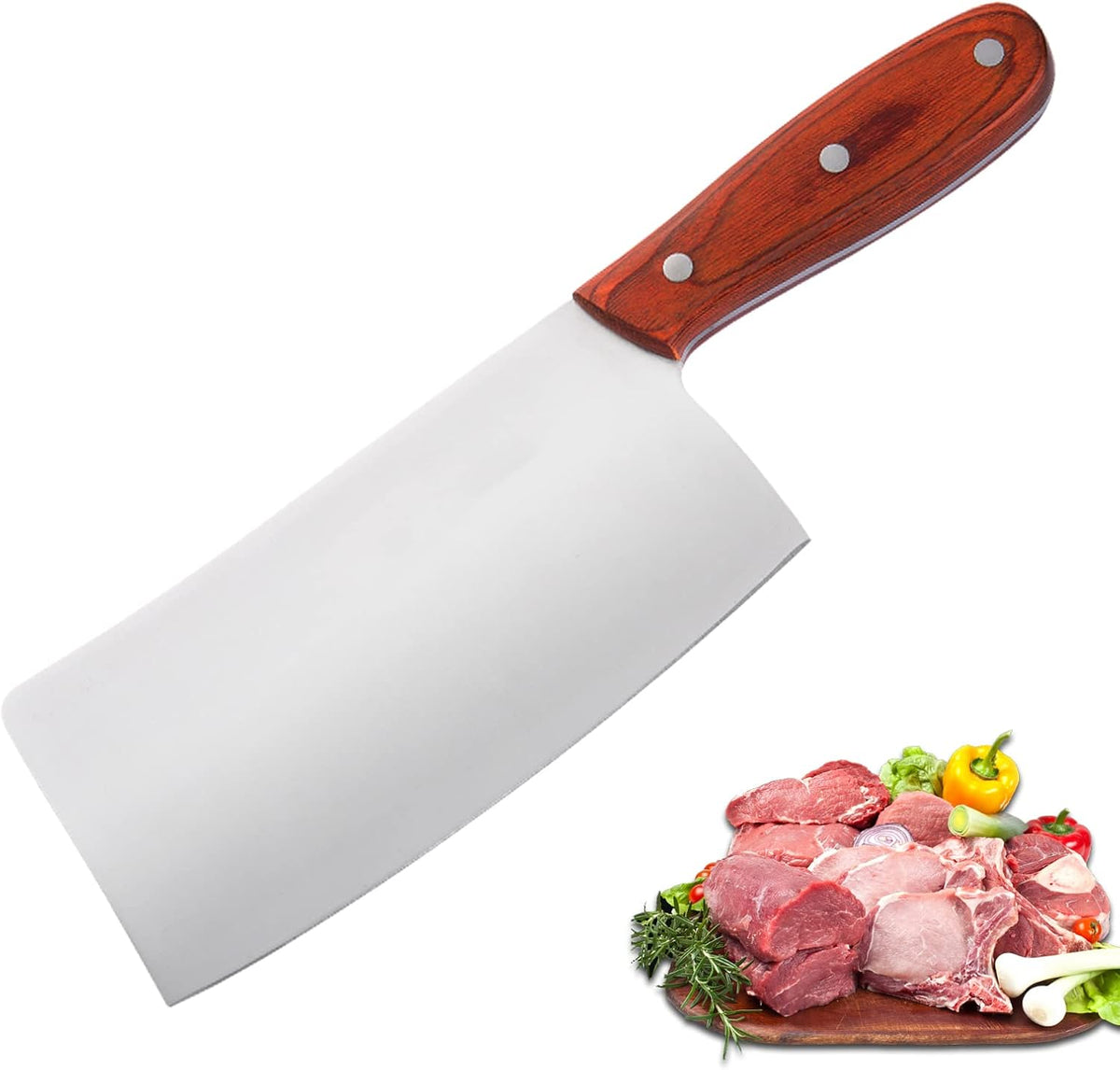 Meat Cleaver Knife 7.4 Inch, Ultra Sharp Chinese Chef's Knives, Full-tang Chopping Knife, 30Cr13 Steel Blade Thickness 2.5 mm, TJ SEGA Series TC1707