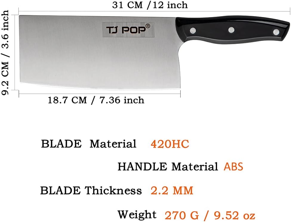 Meat Cleaver Knife 7.4 Inch, Ultra Sharp Chinese Chef's Knives, Full-tang Chopping Knife, 30Cr13 Steel Blade Thickness 2.5 mm, TJ SEGA Series TC1707