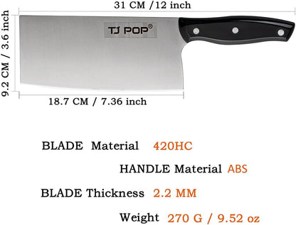 Meat Cleaver Knife 7.4 Inch, Ultra Sharp Chinese Chef's Knives, Full-tang Chopping Knife, 30Cr13 Steel Blade Thickness 2.5 mm, TJ SEGA Series TC1707