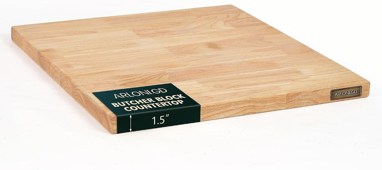 Hevea Butcher Block Countertop, 25"×24"×1.5" Unfinished Wood Table Top