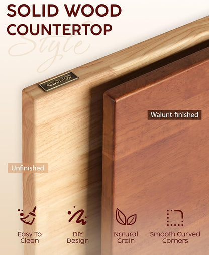 Hevea Butcher Block Countertop, 25"×24"×1.5" Unfinished Wood Table Top