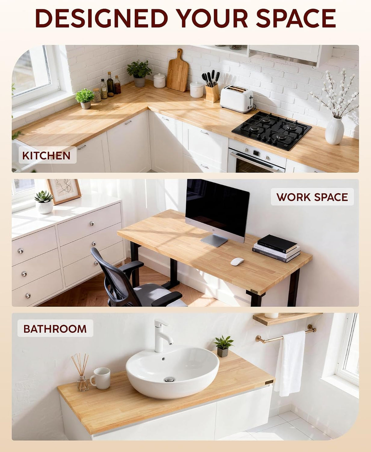 Hevea Butcher Block Countertop, 25"×24"×1.5" Unfinished Wood Table Top