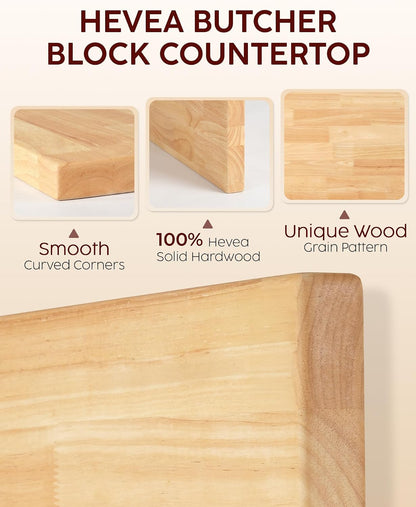 Hevea Butcher Block Countertop, 25"×24"×1.5" Unfinished Wood Table Top