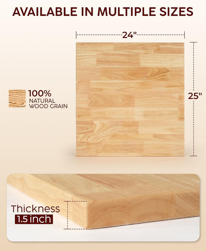 Hevea Butcher Block Countertop, 25"×24"×1.5" Unfinished Wood Table Top