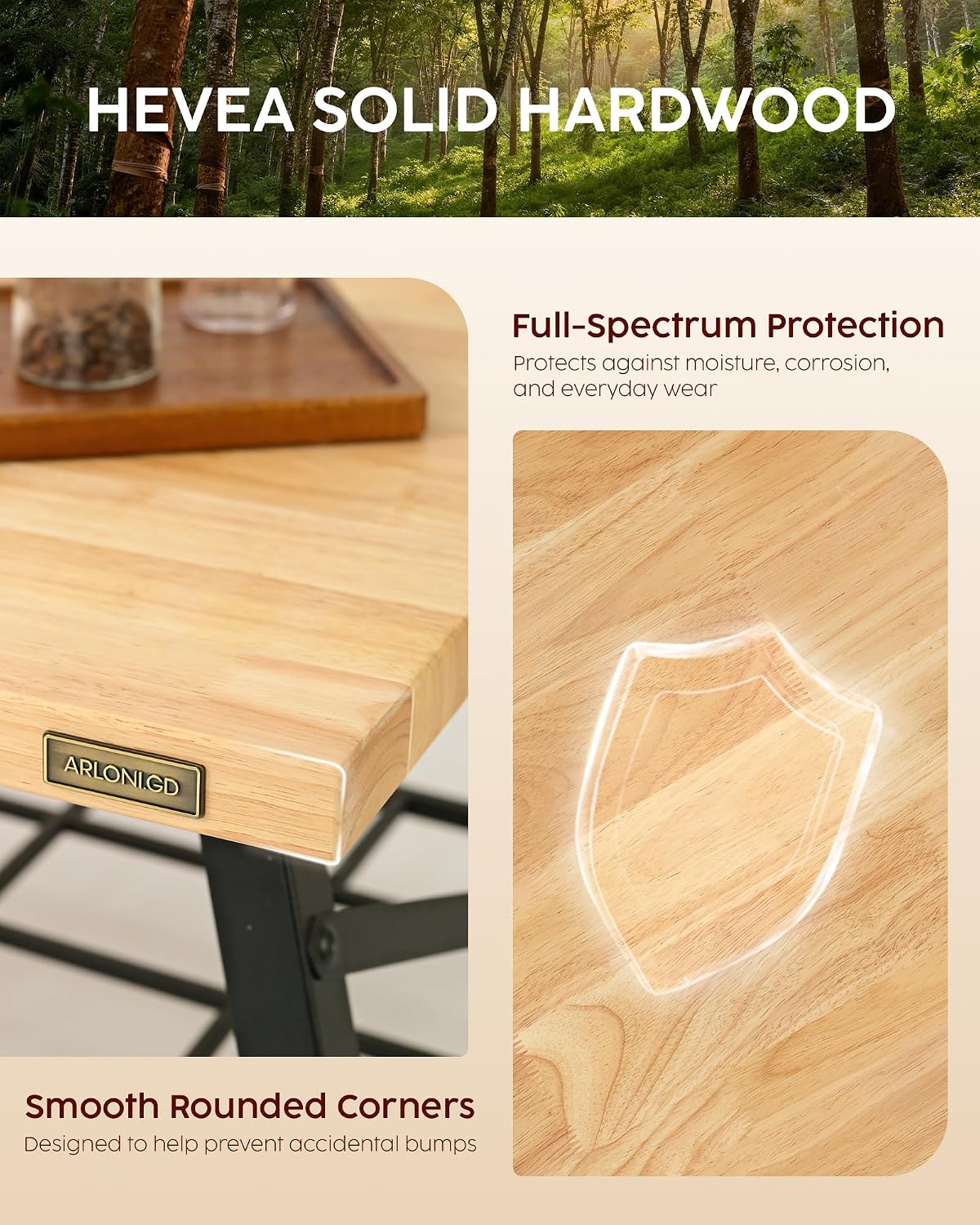 Hevea Butcher Block Countertop, 25"×24"×1.5" Unfinished Wood Table Top