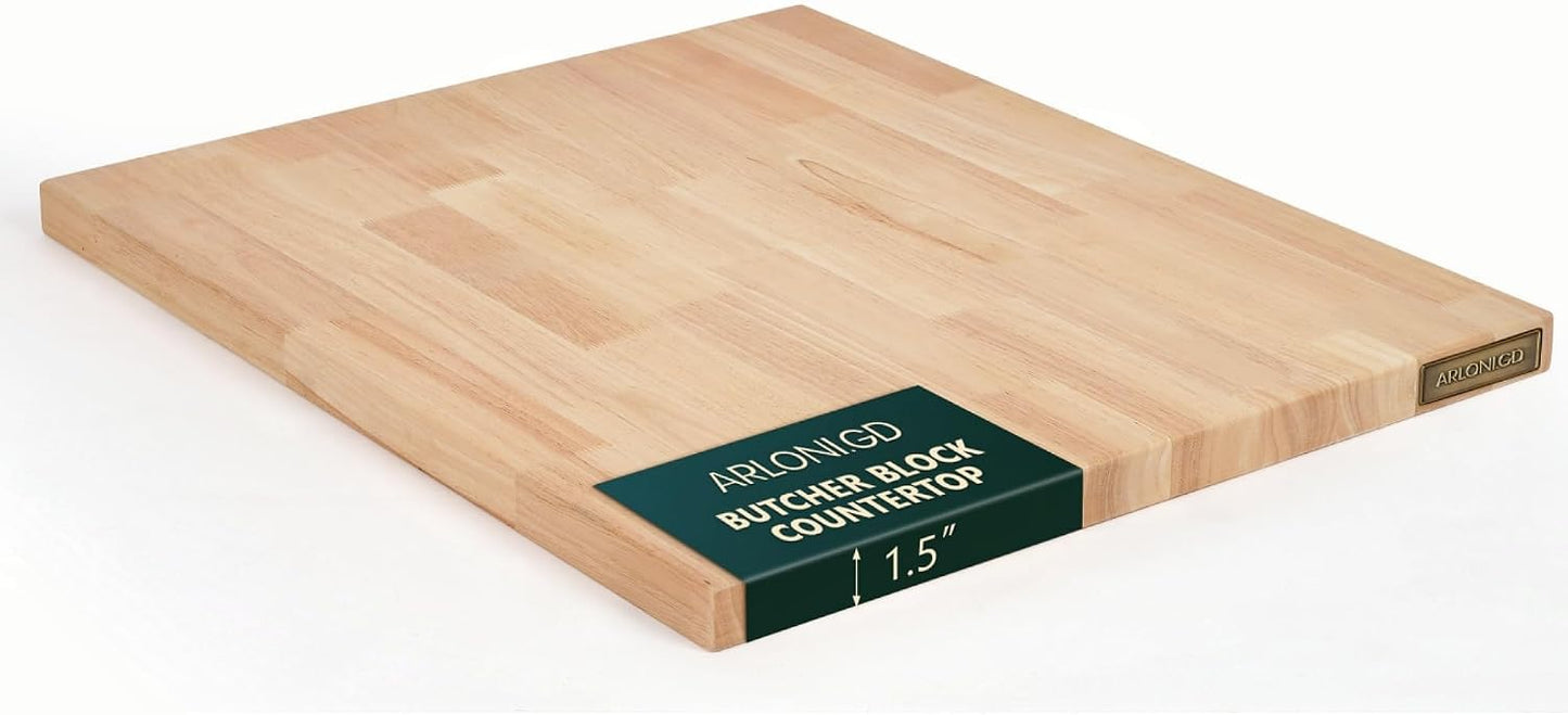 Hevea Butcher Block Countertop, 25"×24"×1.5" Unfinished Wood Table Top