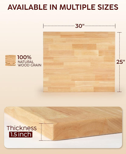 Hevea Butcher Block Countertop, 25"×24"×1.5" Unfinished Wood Table Top