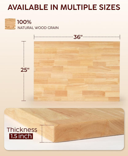 Hevea Butcher Block Countertop, 25"×24"×1.5" Unfinished Wood Table Top