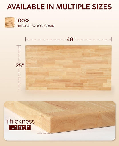 Hevea Butcher Block Countertop, 25"×24"×1.5" Unfinished Wood Table Top
